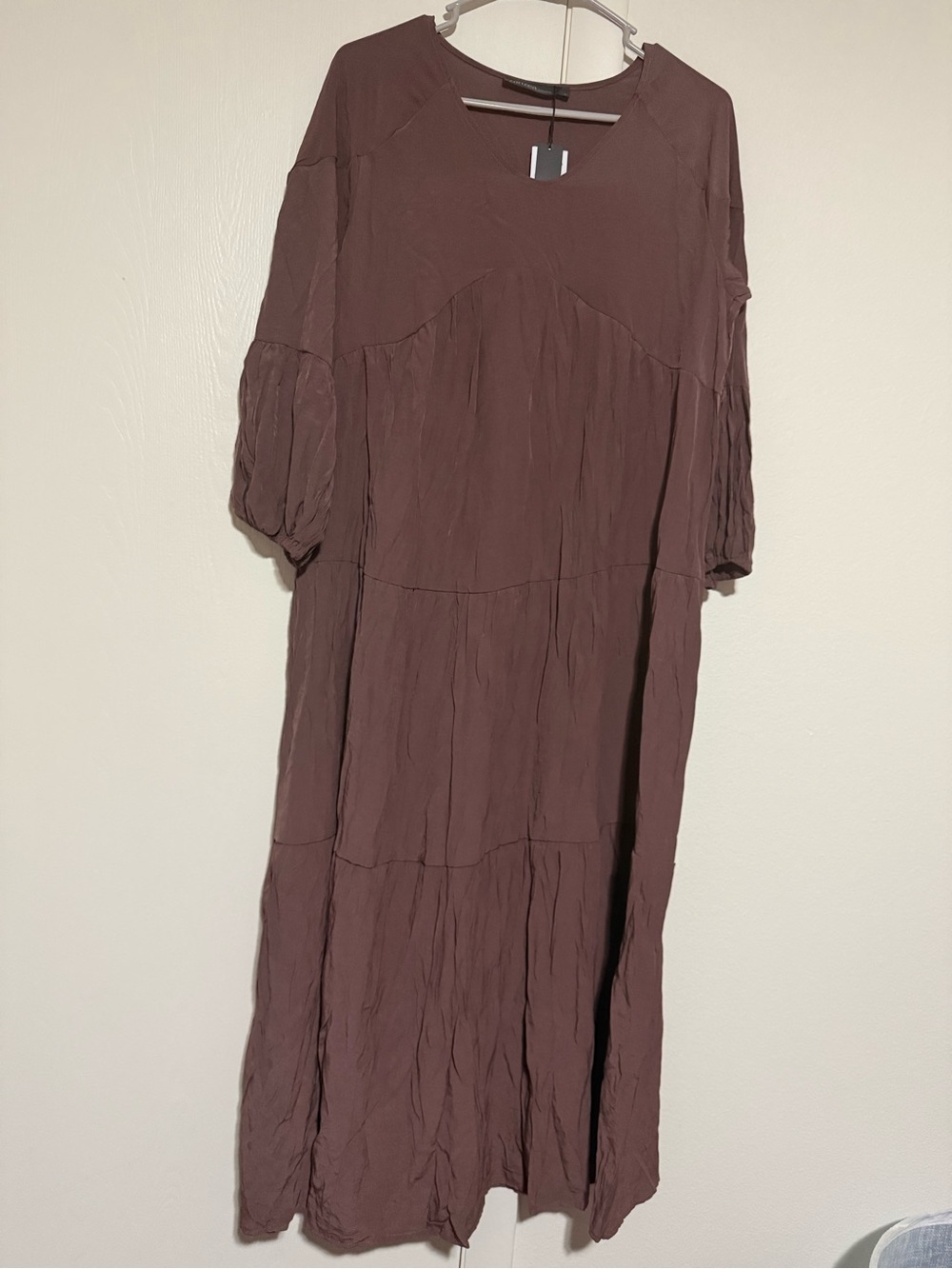 Zanzea Tiered Maxi Dress Solid Brown Long Sleeve Boho dress - L NWT